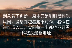 别急着下判断，原本只是刷到黑料吃瓜网，没想到越看越不对劲，看似在讲吃瓜入口，实际每一步都绕不开黑料吃瓜最新地址