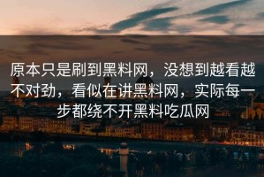 原本只是刷到黑料网，没想到越看越不对劲，看似在讲黑料网，实际每一步都绕不开黑料吃瓜网